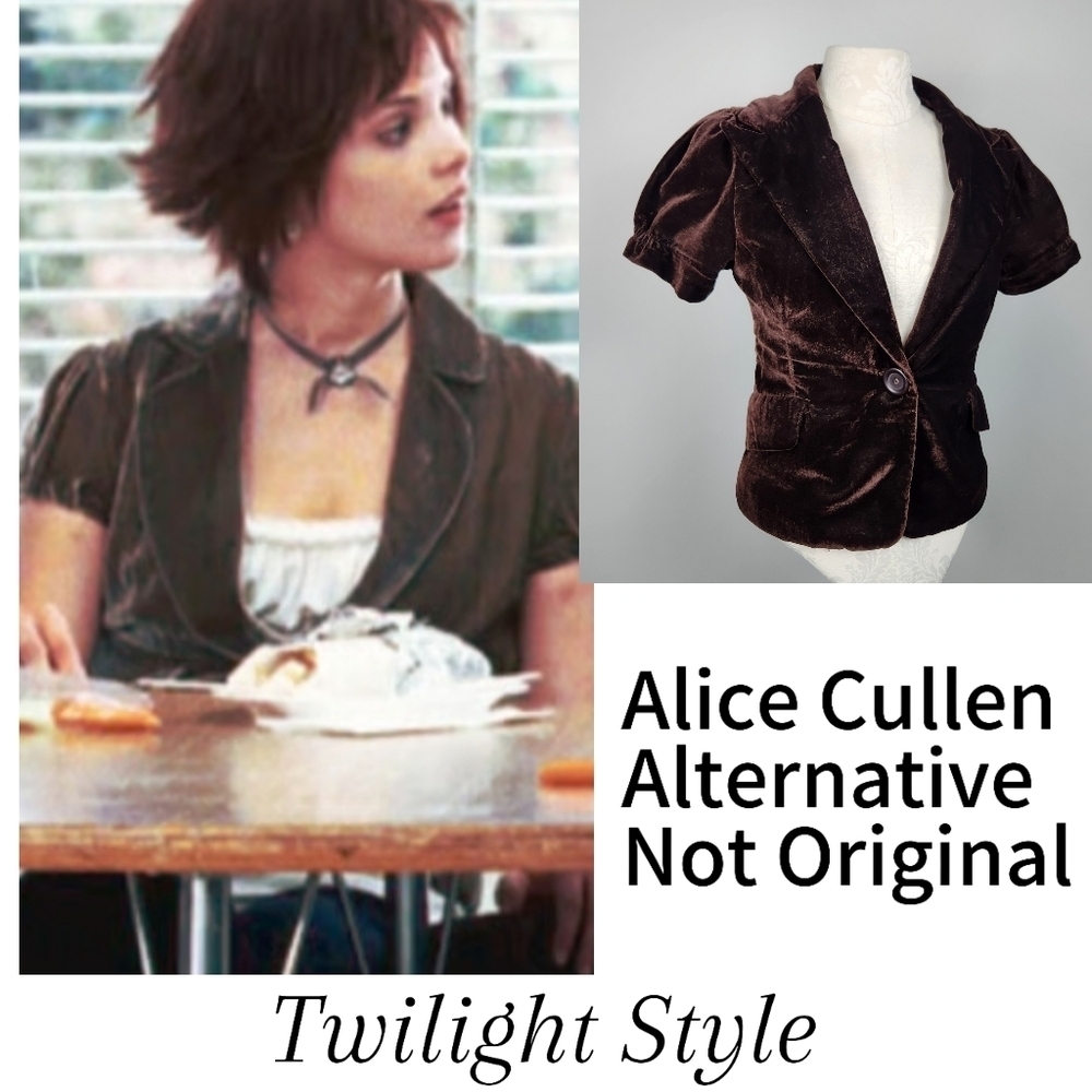 Alice Cullen Alternative Brown Velvet Y2K Short Sleeve Blazer Size M Twilight